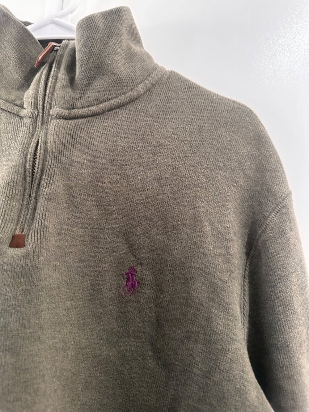 Ralph Lauren Mesh Knit Cotton Quarter Zip Sweater Mens Small Olive Green Perppy - Picture 12 of 14